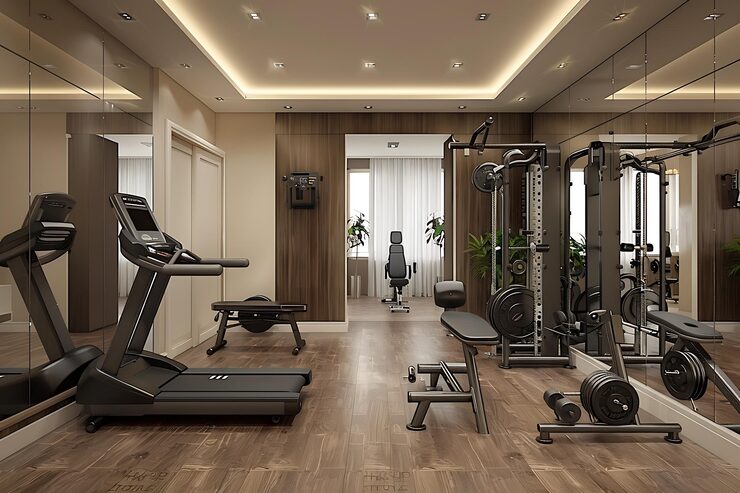 Clubhouse and gym with modern equipment